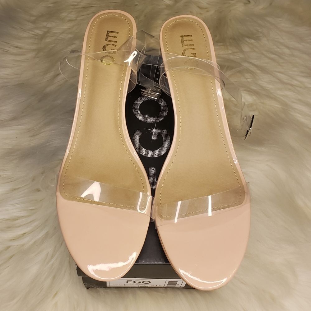 EGO Women's 11 Clear 3 Inch Block Heel Sandals Perspex Strappy Nude Party Shoes - Picture 4 of 12